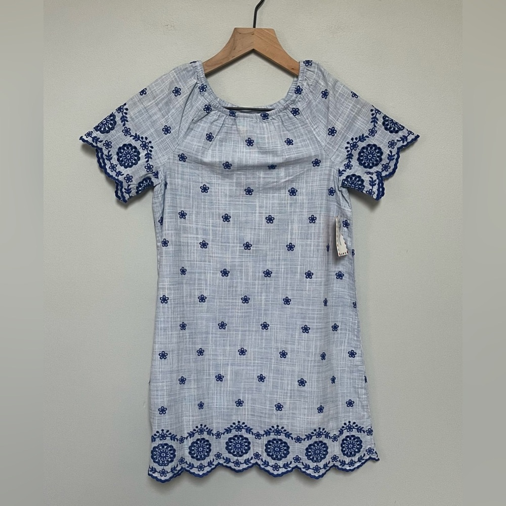 GYMBOREE Girls‎ size 12 Eyelet Short Sleeve Shift Dress Bon Voyage Blue Navy NWT